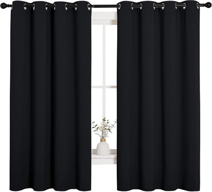 NICETOWN Halloween Pitch Black Solid Thermal Insulated Grommet Blackout Curtains/Drapes for Bedroom Window (2 Panels, 42 inches Wide by 63 inches Long, Black) - Colors E