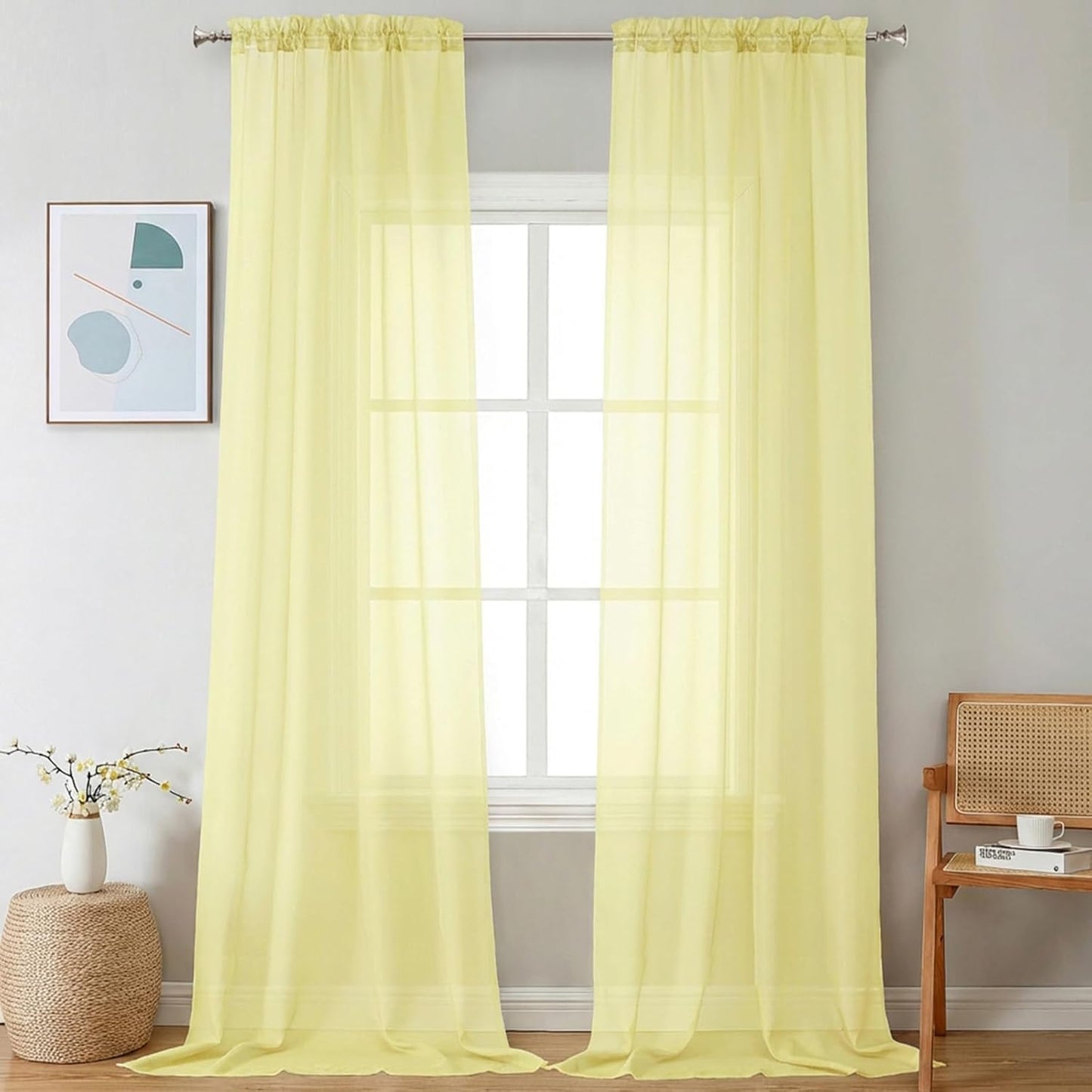 Chyhomenyc Sheer White Valances for Windows 2 Pack, Small Window Curtains for Living Room Bathroom Cafe Laundry Basement, Modern Top Dual Rod Pocket Voile Curtain, 42W x 14L inches, White - Colors A