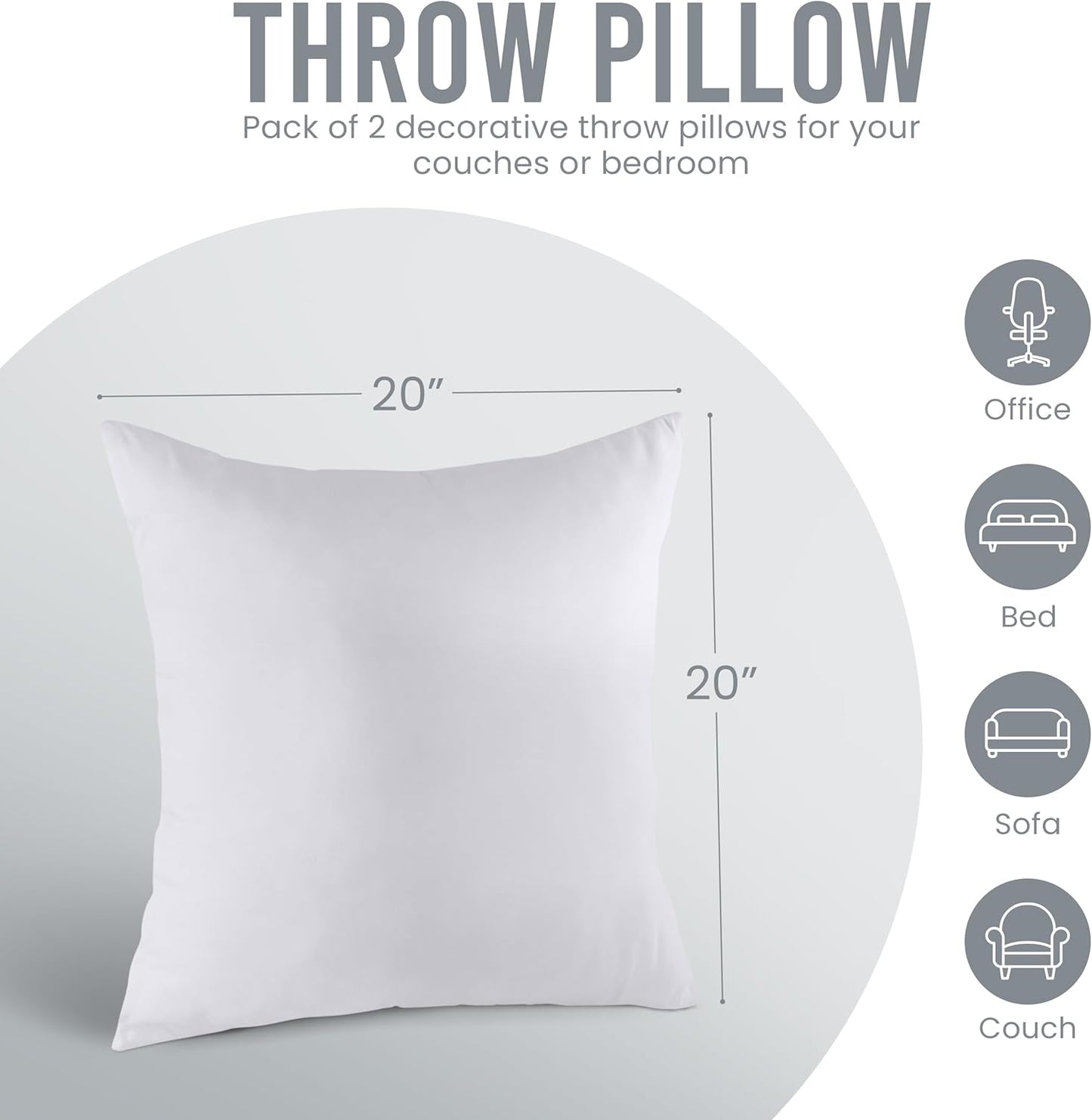 Utopia Bedding 18x18 Pillow Inserts, Set of 2, White – Indoor Decorative Throw Pillows for Bed, Sofa & Couch – Soft, Supportive & Fluffy Cushion Inserts