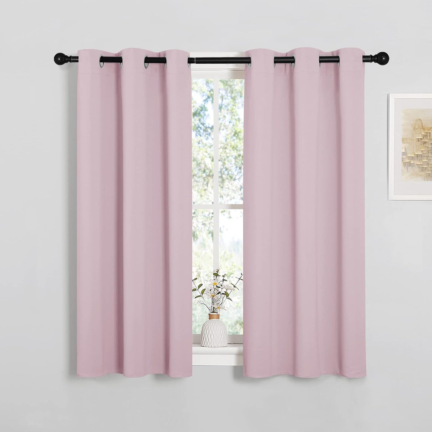NICETOWN Halloween Pitch Black Solid Thermal Insulated Grommet Blackout Curtains/Drapes for Bedroom Window (2 Panels, 42 inches Wide by 63 inches Long, Black) - Colors B