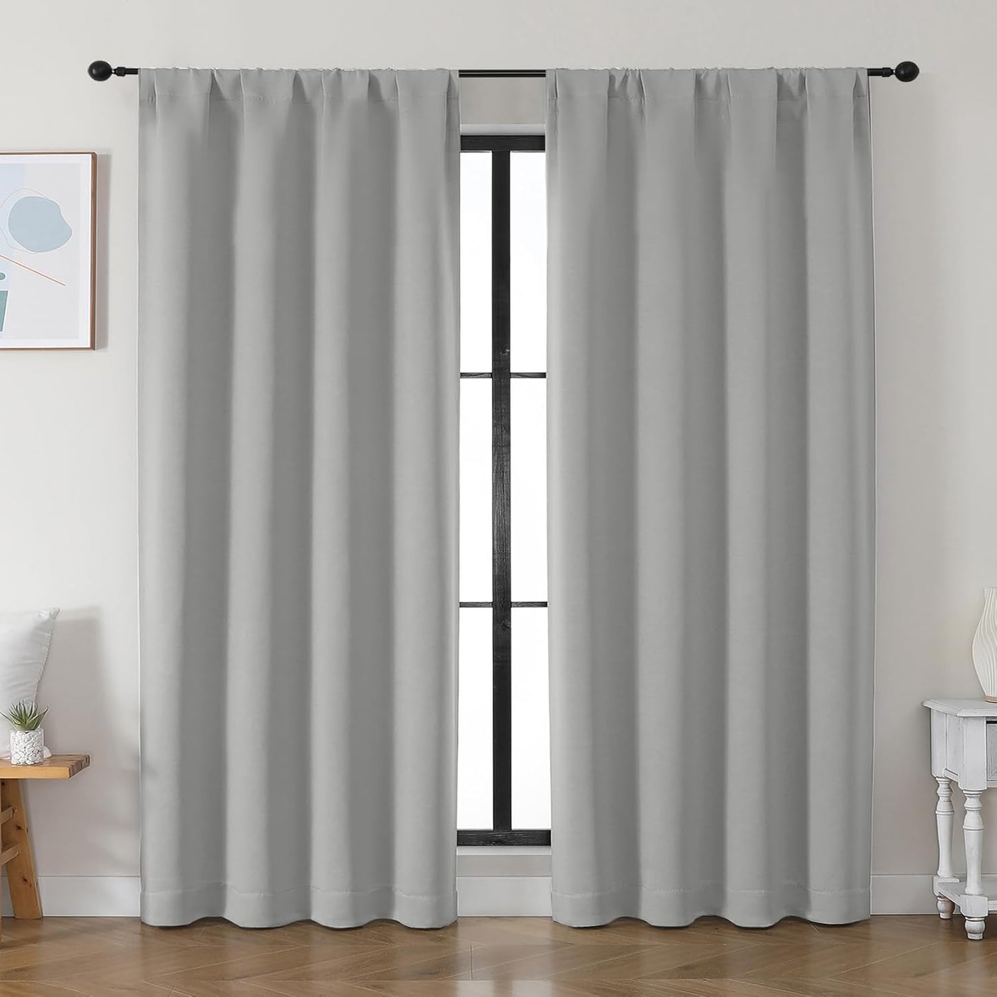 Simplebrand Ava Sage Green Blackout Curtains for Bedroom 63 Inch Length 2 Panels Set, Solid Thermal Insulated Energy Saving Rod Pocket Window Treatment Curtains Blackout Drapes, W40 x L63 Inch, Sage - Colors B