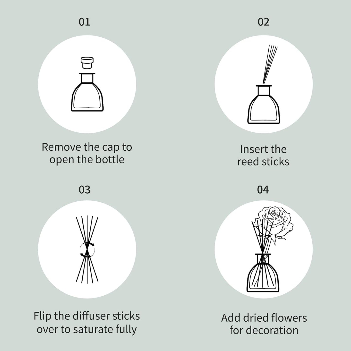 Reed Diffusers Set Flower Scented Diffuser for 140 Days, Flower Diffuser 8.5 fl oz with Dried Flowers and Decorative Rose, Long Lasting Home Fragrance with 10 Sticks for Bathroom, Shelf, Office Decor