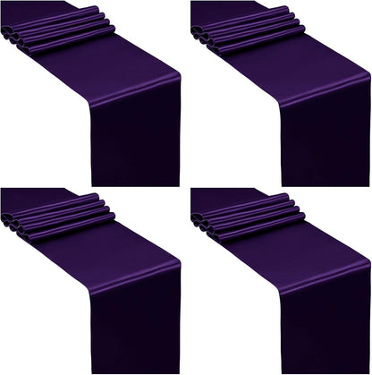 SiinvdaBZX 4 Pcs Royal Blue Satin Table Runner 12 x 108 inches Long, Bright Smooth Satin Wedding Table Runner Decorations for Birthday Parties, Buffet, Banquets, Graduations, Engagements