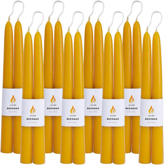 16PCS Beeswax Taper Candles, 9" Handmade Natural Candles, Dripless and Smokeless，9 Hour Burn Time