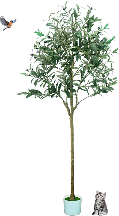 6FT Artificial Olive Tree,Artificial Plants Indoor,Faux Olive Tree Indoor with Natural Wood Trunk and Realistic Leaves and Fruits for Home Office Decor