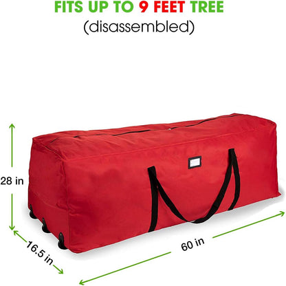 ProPik Rolling Christmas Tree Storage Bag, Fits Up to 9 Ft Tall Disassembled Trees, 28" H X 16.5" W X 60" L, Extra Large Heavy Duty Xmas Storage Container with Wheels & Handles, 600D Oxford (Green)