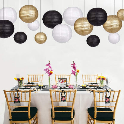 Paper Lanterns Decorative, Round Hanging Paper Lanterns Decorations for Rustic Party Bridal Shower Wedding Sage Green Birthday Party Supplies Gold/Ivory/Sage Green 15pcs