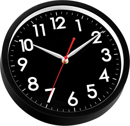 AKCISOT Wall Clock, Modern Small Wall Clocks Battery Operated 8 Inch, Silent Non-Ticking Analog Classic for Office, Home, Bathroom, Kitchen, Bedroom, School(Black)