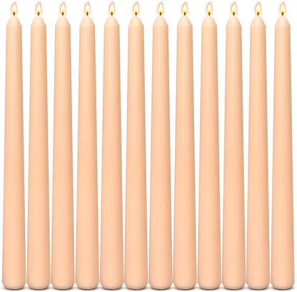 12-Pack Olive Green Taper Candles, 10 Inch Unscented Dripless Candlesticks, Long-Lasting Burn Time of 7-8 Hours, Perfect for Christmas Home Décor Spring and St. Patrick's Day