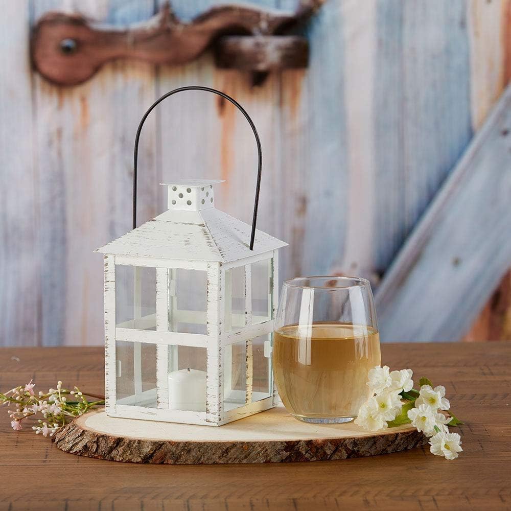 Kate Aspen Rustic Farmhouse Decor White Candle Holder Lantern Decorative (5 Inch), Wedding Decoration, Centerpiece Table Decorations, Home Decor, Shelf Decor, Fireplace Lantern