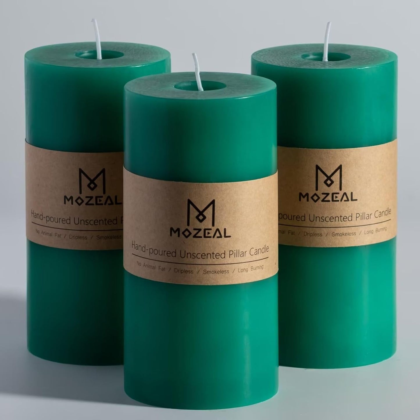 MOZEAL 3" x 4" Hand-Poured Unscented Candle,Dripless Pillar Candle Set of 3,Long Clean Burning,Approx 72 Hours Burn Time,Rustic Country Style,Wedding,Dinner,Christmas and Home Decor,White
