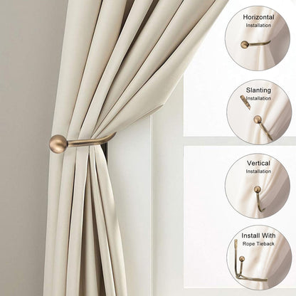 2 Pack Curtain Holdbacks - Silver, Decorative Drapery Wall Hooks with Hardware, Curtain Pull Back Hooks, Metal Curtain Tiebacks Wall Mounted, Window Side Holders for Drapes, Curtain Accessories