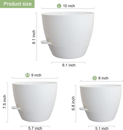 WSMKSZ 10/9/8 inch Self Watering Pots, Planter, Plant Pots with Mesh Drainage Holes for Indoor Outdoor Garden Plants, Plastic Flower Pots with Deep Reservoir for House Plants, Green with Brown