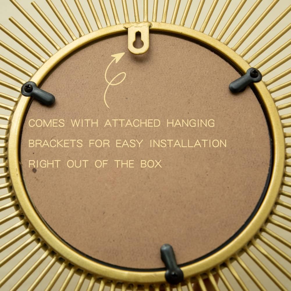 Sunburst Mirror, 24" Boho Mirror, Gold Sun Decorative Mirrors for Wall Decor, Small Mid Century Modern Small Living Room
