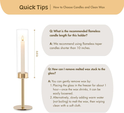 Gold Hurricane Candle Holders Set of 6, Tall Metal Windproof Glass Taper Candle Holder for Candlestick, Candle Sticks Decor, Table Centerpieces for Wedding, Candlelit Dinner Party Fireplace Decoration