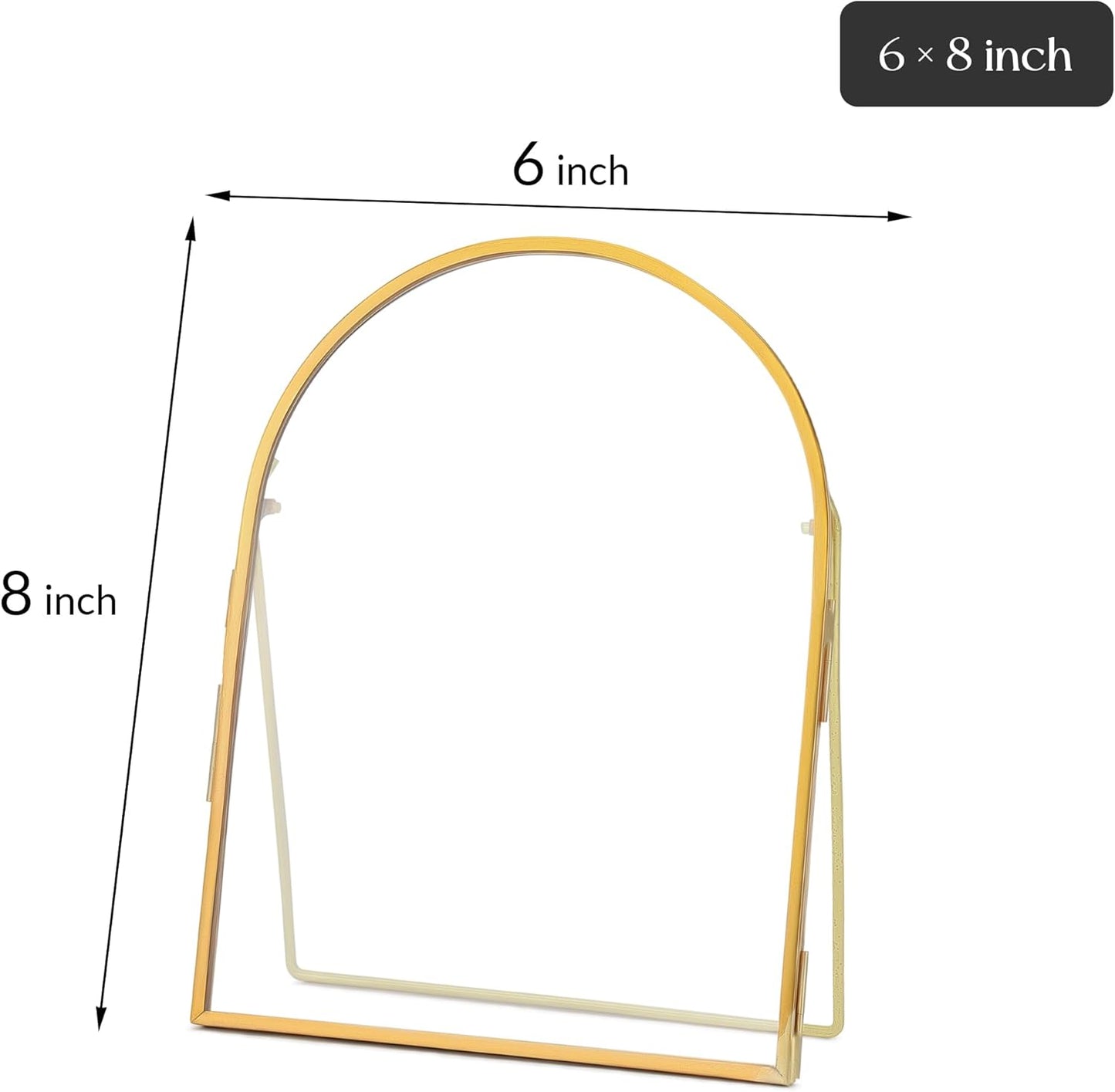 REDHUGO Double Glass Frame for Pressed Flowers Handmade, Metal Floating Picture Frame for Pressed Flower, Tabletop Display, Brass, ArcShaped, Black, 4x6 inches (FRAME ONLY)