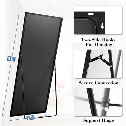 DUMOS Arched Full Length Mirror with Stand 64"x21" Floor Standing Aluminum Frame for Bedroom Body Hanging Leaning Modern Simple Home Decor Shatter-proorf Nano Glass Wall Living Room Cloakroom Black