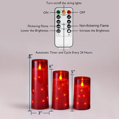 Homemory Flameless Candles with Embedded Star String Fairy Lights, Battery Operated Candles, LED Candle, Fake Candles with Remote Control and Timer for Halloween, Gray Acrylic, Set of 5(H4"5"6"8"8")