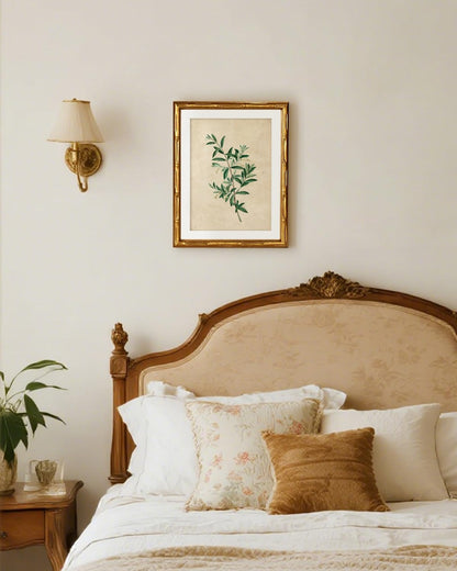 InSimSea Gold Bamboo Framed Canvas Wall Art, Retro Blue Hydrangea Botanical Prints, Antique Flowers Picture Frame with Mat, Victorian Home Wall Decor for Kitchen Living Room Bedroom, 11x14inch