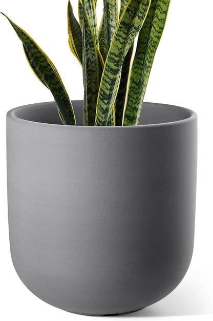 LE TAUCI 12 Inch Pots for Plants, Ceramic Large Planters for Indoor Plants, Indoor Plant Pots for Home Garden Patio Office, Planter Pots with Drainage Hole and Rubber Plug, Neutral Gray