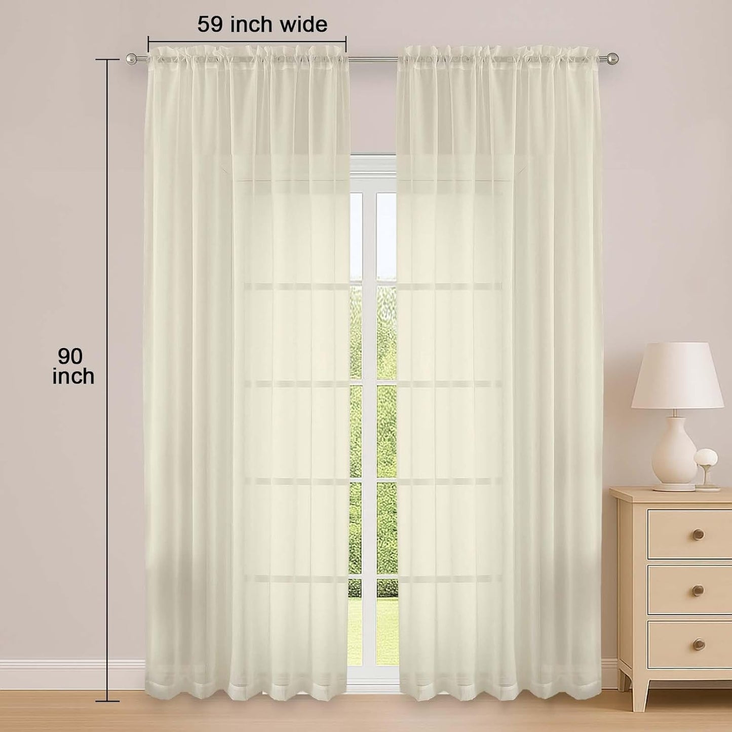OWENIE Sheer Curtains 84 inches Long 2 Panels Set for Living Room/Bedroom, Rod Pocket Voile Sheer Panel Drapes, White, 2pcs, Each 42" W x 84" L - Colors B