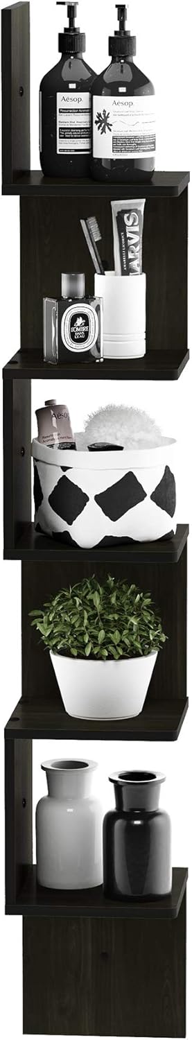 Furinno Rossi 5-Tier Wall Mount Floating Radial Corner Shelf, White