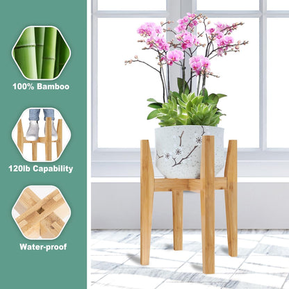 Rnined Adjustable Plant Stand Indoor,Bamboo Mid Century Modern Plants Stands, Stable Plant Holder,Fit 8 9 10 11 12 inch Pots (Pot & Plant Not Included)