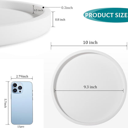 Silicone Bathroom Tray Round Vanity Tray Decorative Soap Holder Kitchen Countertop Organizer Coffee Table Decor for Candle, Perfume, Plant, 9 Inch, Black