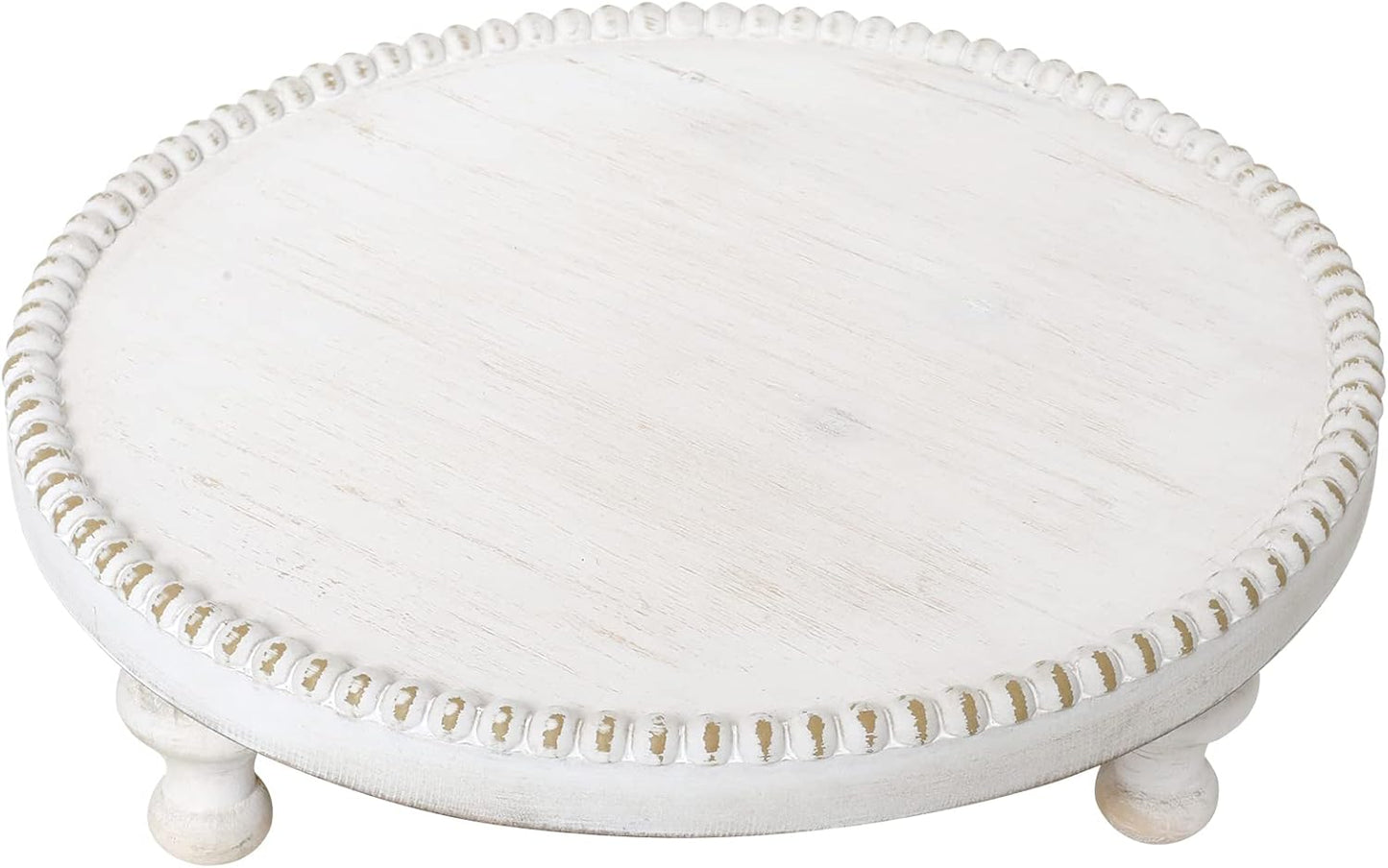 SwallowLiving Rustic Round Wood Tray Riser Farmhouse Pedestal Stand With Beaded Edge for Decor Wooden Finish Cupcake Display for Cakes and Decorative Items 11.8 inches