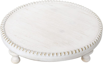 SwallowLiving Rustic Round Wood Tray Riser Farmhouse Pedestal Stand With Beaded Edge for Decor Wooden Finish Cupcake Display for Cakes and Decorative Items 11.8 inches