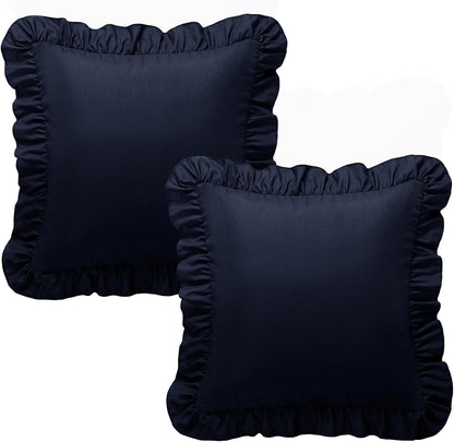 KKJIAF Ruffle Pillow Cases 26x26 Inches, White Square Ruffled Pillow Covers Set of 2, Microfiber Wrinkle Resistant Pillow Shams with Envelope Closure for Sofa Bed Living Room