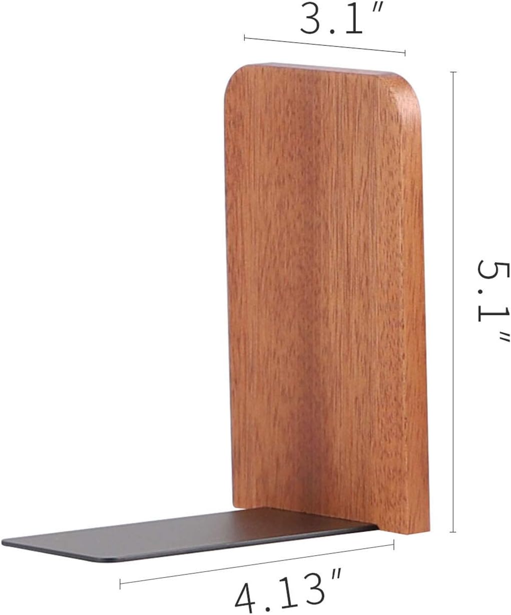 Muso Wood Book Ends for Shelves, Non-Slip Bookends, Heavy Duty Wooden Bookend Support for Books and Movies (Walnut 1 Pair)