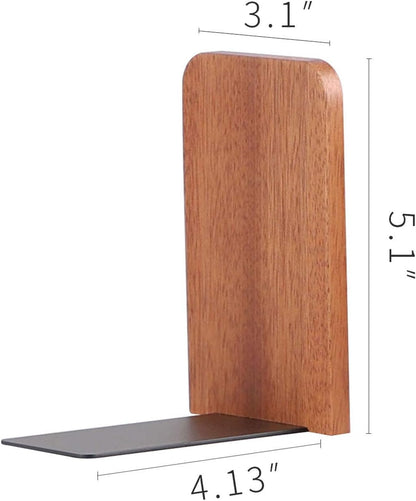 Muso Wood Book Ends for Shelves, Non-Slip Bookends, Heavy Duty Wooden Bookend Support for Books and Movies (Walnut 1 Pair)