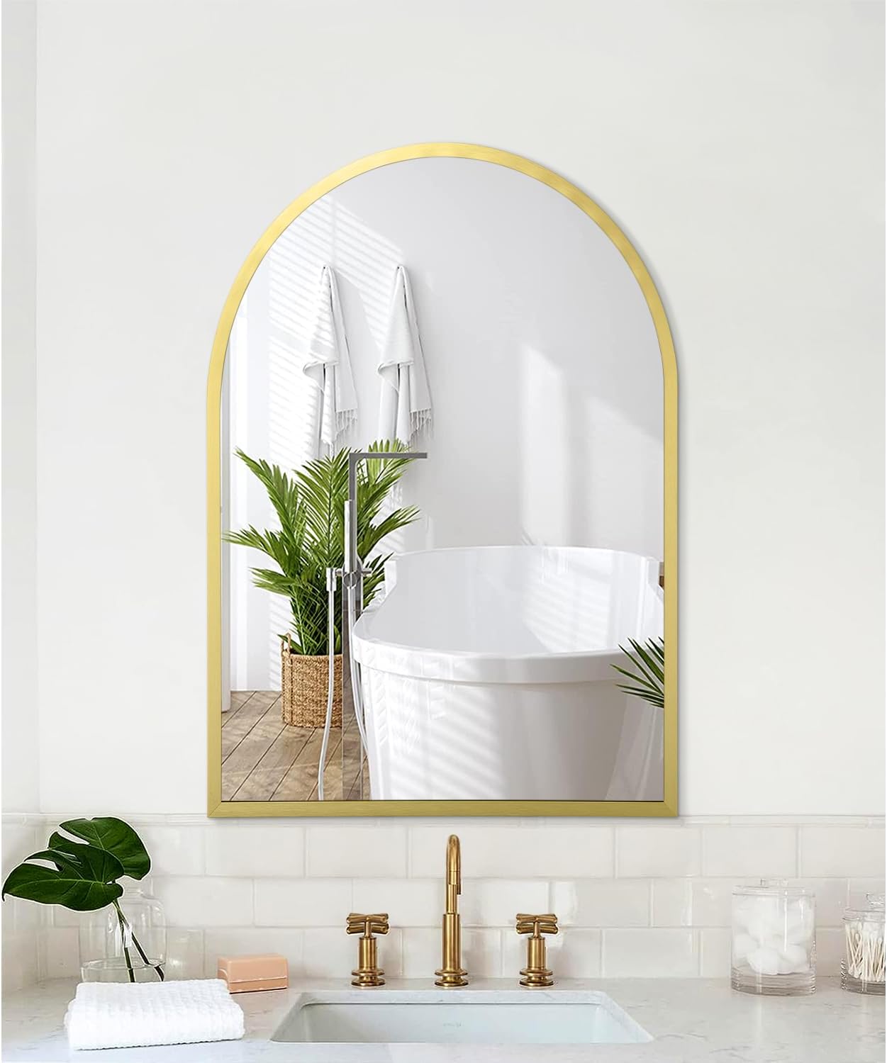Black Arched Wall Mirror Aluminum Alloy Frame Bathroom Mirror Brushed Metal Vanity Wall Mounted Mirror for LivingRoom Bedroom Entryway Room Home Decor 16"x12"