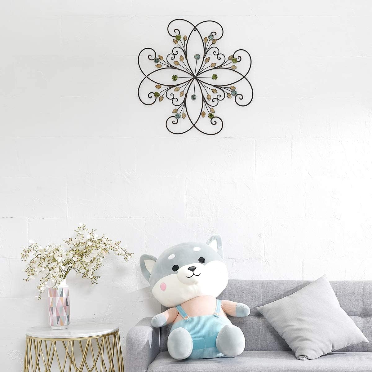 KUWIVO Lechesis 24" Metal Flower Scroll Wall Art Decor Sculptures with Rust Leaf for Living Room Bedroom
