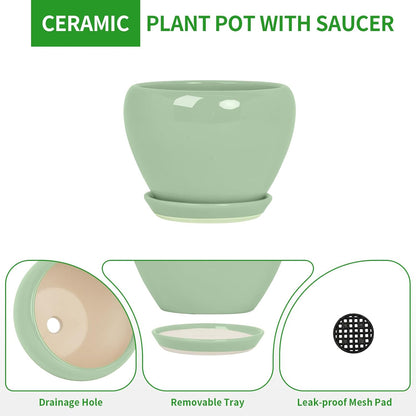 Deep Dream 6 Inch Plant Pots- Ceramic Planter Pot with Drainage Hole and Saucer, Round Flower Pot for Indoor Outdoor Succulent, Snake Plants and Cactus, Blue