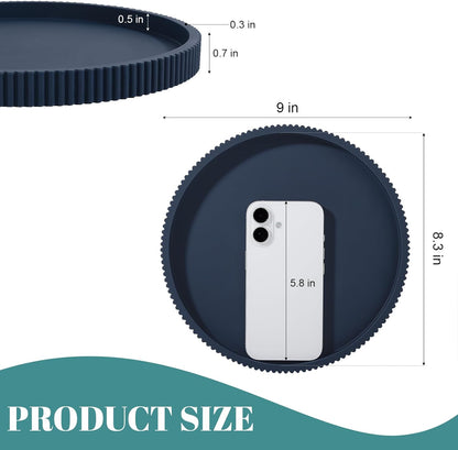 Silicone Bathroom Tray Round Kitchen Counter Organizer Decorative Vanity Accessories Coffee Table Decor for Perfume, Candle, Soap Dish, 9 Inch, Black