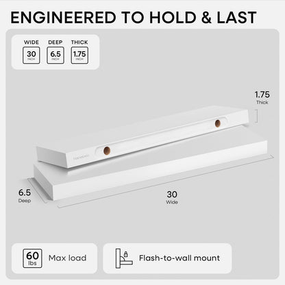 Homeforia 24 inch Natural Floating Shelf, High End Solid Real Wood 24inch Small Floating Shelves for Wall Mounted, Natural Wooden Floating Shelves, Heavy Duty Bracket, 24 X 6.5 X 1.75 in, Set of 2