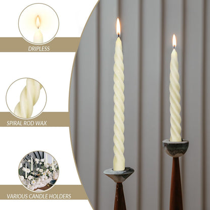 Beeswax Taper Candles Set of 4,Spiral Taper Candle Dripless Short Candle Sticks for Dinner Wedding Party Christmas Home Decorations - 7 inch in Height- Off White