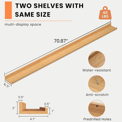 Heimlove Picture Ledge Shelf, Floating Shelves Set of 2, 24 Inches Picture Shelf for Wall with Ledge, Kids Bookshelf Wall Mounted for Living Room Bedroom Decor Books Photo Frames - White