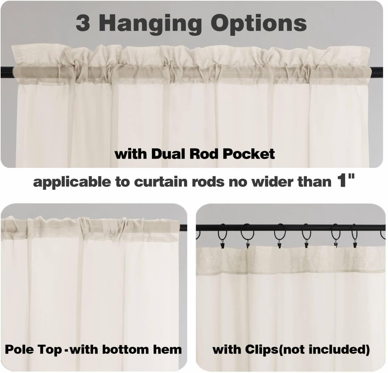 Chyhomenyc Sheer White Valances for Windows 2 Pack, Small Window Curtains for Living Room Bathroom Cafe Laundry Basement, Modern Top Dual Rod Pocket Voile Curtain, 42W x 14L inches, White - Colors A