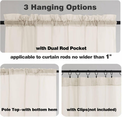 Chyhomenyc Sheer White Valances for Windows 2 Pack, Small Window Curtains for Living Room Bathroom Cafe Laundry Basement, Modern Top Dual Rod Pocket Voile Curtain, 42W x 14L inches, White - Colors A