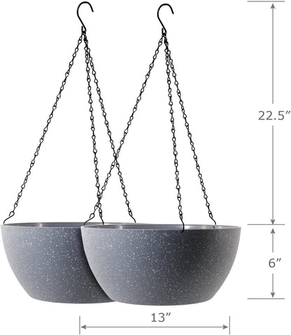 WSMKSZ 10 inch Hanging Planters for Outdoor Indoor Plants with Drainage Holes and Chain, 2 Pack Round Hanging Flower Pots for Garden Home Porch Decor, Black