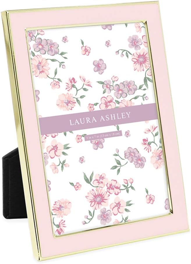 Laura Ashley 5x7 Navy Enamel Picture Frame, Gold Metal Edge with Easel, for Countertop, Counterspace, Tabletop Display, Bookshelf, Desk, Wall Décor, Photo Gallery (5x7, Navy W/Gold)
