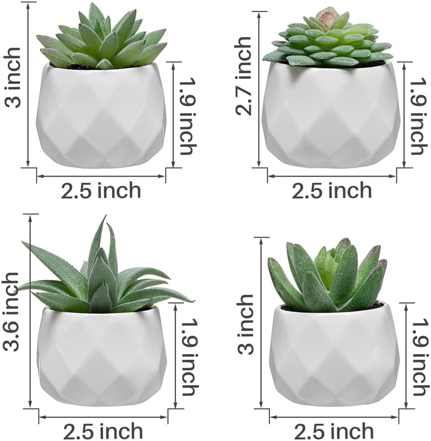 CADNLY Fake Succulent Plant Set - Artificial Plants for Women Desk - Realistic Faux Succulents in Ceramic Pots - Mini Green Decor for Bedroom Bathroom Office Shelf 4 Pack