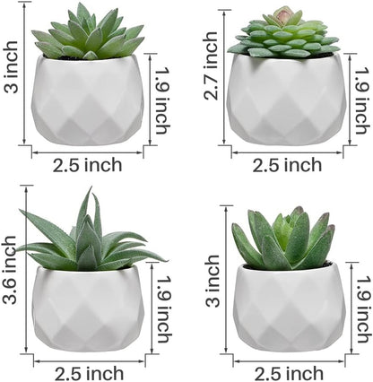 CADNLY Fake Succulent Plant Set - Artificial Plants for Women Desk - Realistic Faux Succulents in Ceramic Pots - Mini Green Decor for Bedroom Bathroom Office Shelf 4 Pack