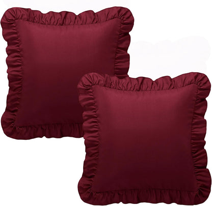 KKJIAF Ruffle Pillow Cases 26x26 Inches, White Square Ruffled Pillow Covers Set of 2, Microfiber Wrinkle Resistant Pillow Shams with Envelope Closure for Sofa Bed Living Room