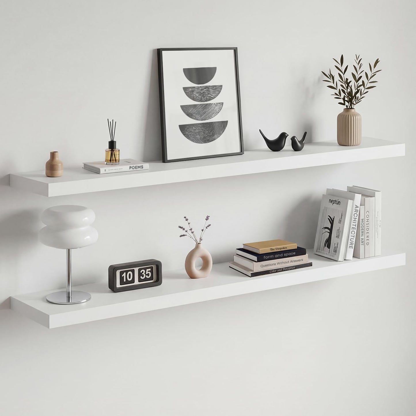 Homeforia 24 inch Natural Floating Shelf, High End Solid Real Wood 24inch Small Floating Shelves for Wall Mounted, Natural Wooden Floating Shelves, Heavy Duty Bracket, 24 X 6.5 X 1.75 in, Set of 2