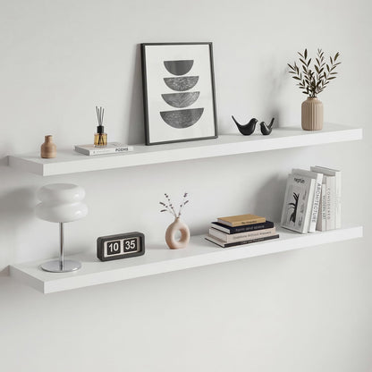 Homeforia 24 inch Natural Floating Shelf, High End Solid Real Wood 24inch Small Floating Shelves for Wall Mounted, Natural Wooden Floating Shelves, Heavy Duty Bracket, 24 X 6.5 X 1.75 in, Set of 2