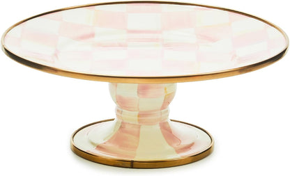 MACKENZIE-CHILDS Enamel Pedestal Serving Platter, Decorative Serving Dish for Food, Small, Black-and-White Courtly Check